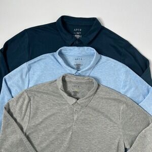 APT. 9 Men's Long Sleeve Polo Shirt Lot of 3 Blue Light Blue Grey Large